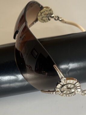 Bulgari Brown Gradient Shield Sunglasses with Crystal Emblem Vintage